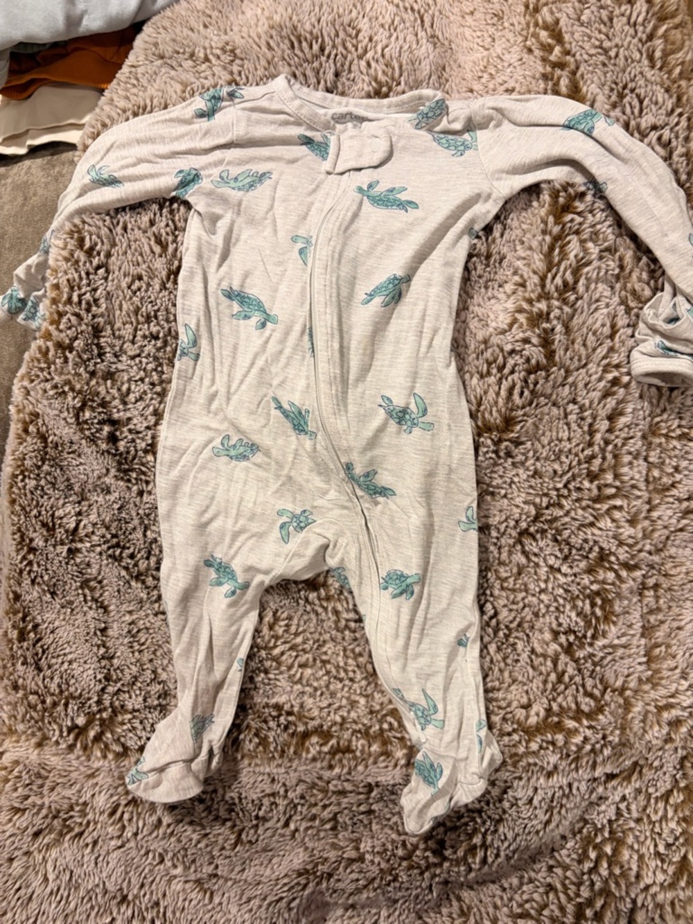 Carter's Light Gray One-Piece Footed Pajamas with Teal Turtle Print